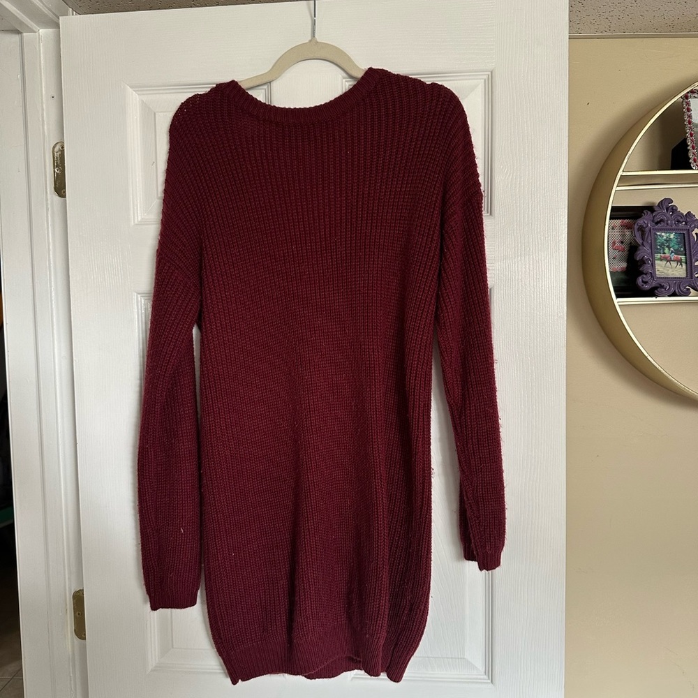 Lulu's Deep Red Long Sleeve Knit Dress